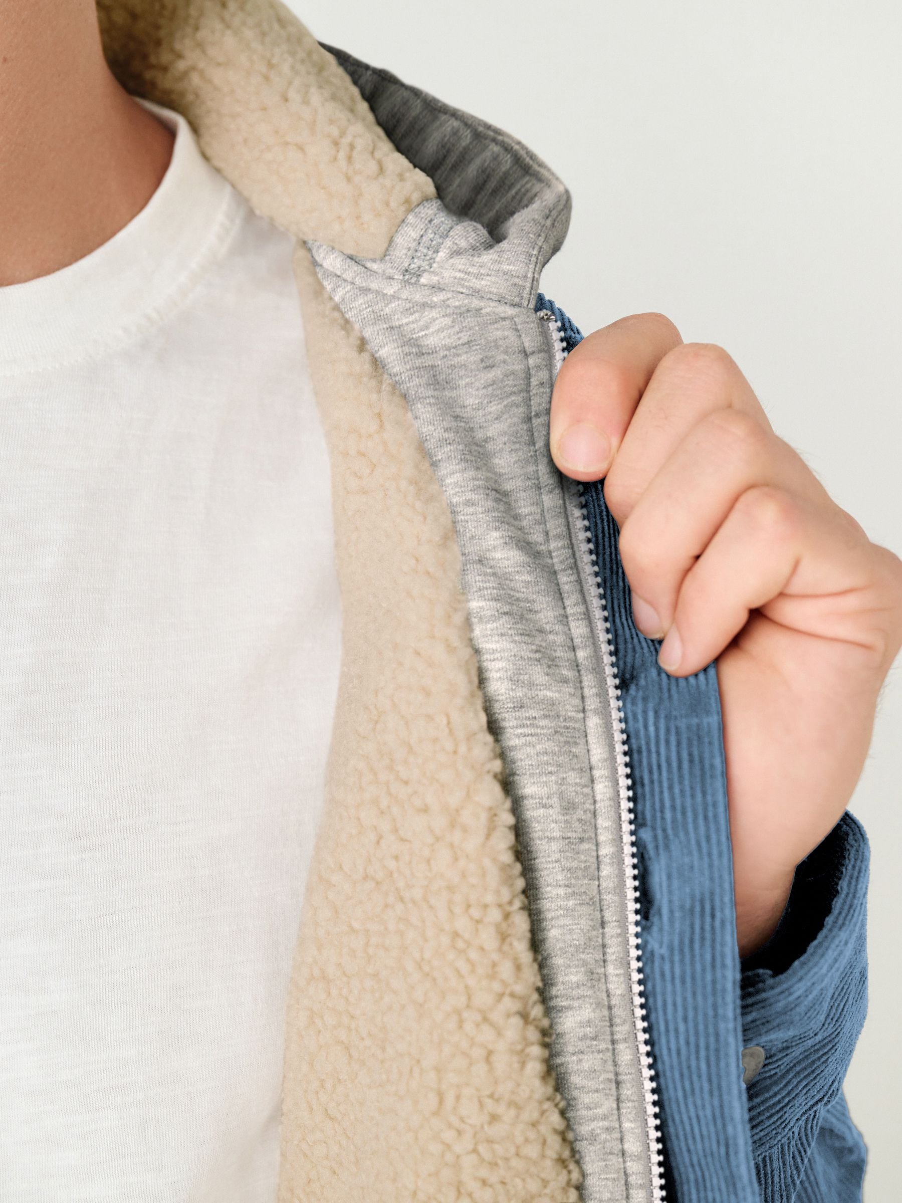 Blauw - Hooded Corduroy Borg Lined Shacket