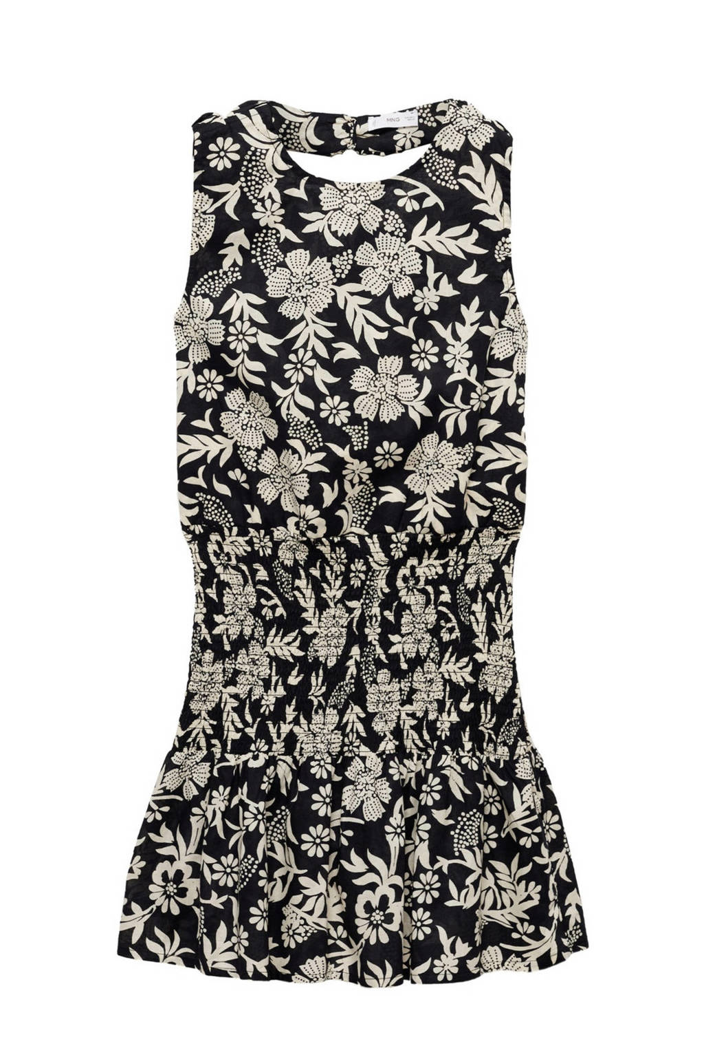 MANGO TEEN gebloemde jurk met open rug zwart/beige