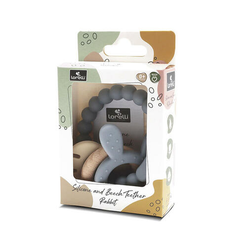 Anneau de dentition en silicone et hêtre Lapin Gris - LORELLI