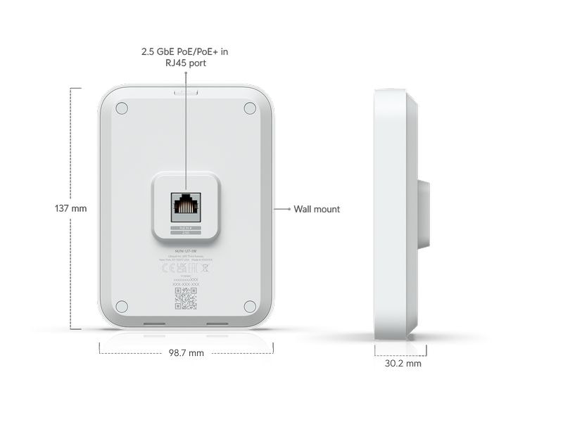 Ubiquiti Access Point Unifi U7 In-Wall Wandmontierter WiFi 7 AP mit 4 räumlichen Streams und integriertem 2,5 GbE PoE-Switch für den Einsatz im Gastgewerbe