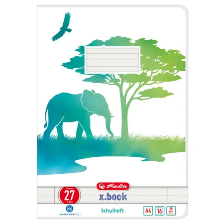Herlitz Schulheft A4 GREENline 16 Blatt Lineatur 27 Motiv Elefant