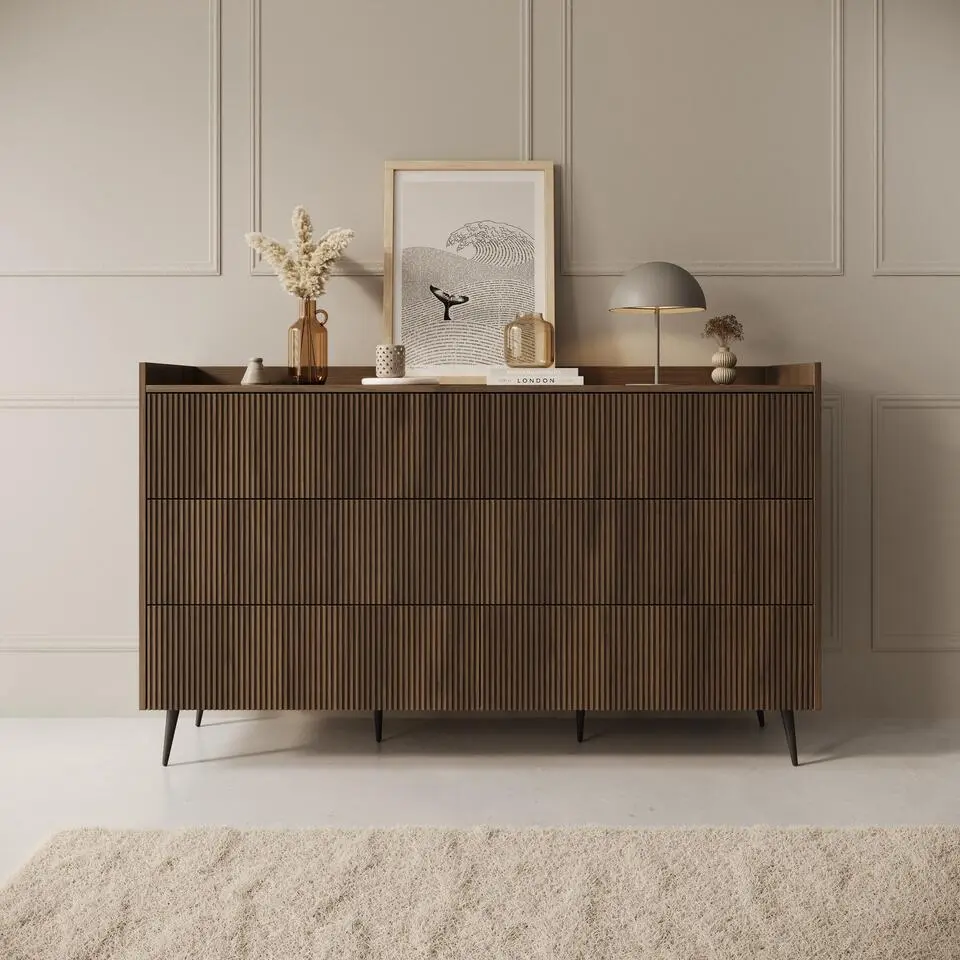 Meubella - Asty - Ladekast met 6 lades - Donker eiken - 150x41x92 cm