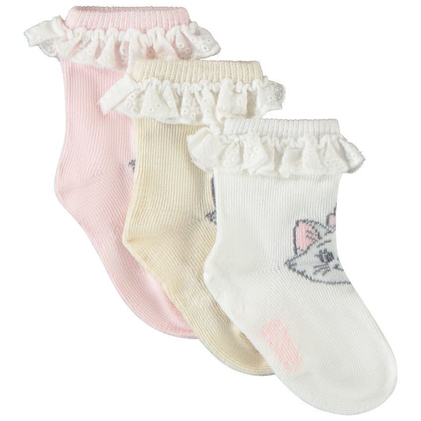 Lot de 3 paires de socquettes Marie Disney pour bébé fille - Ecru