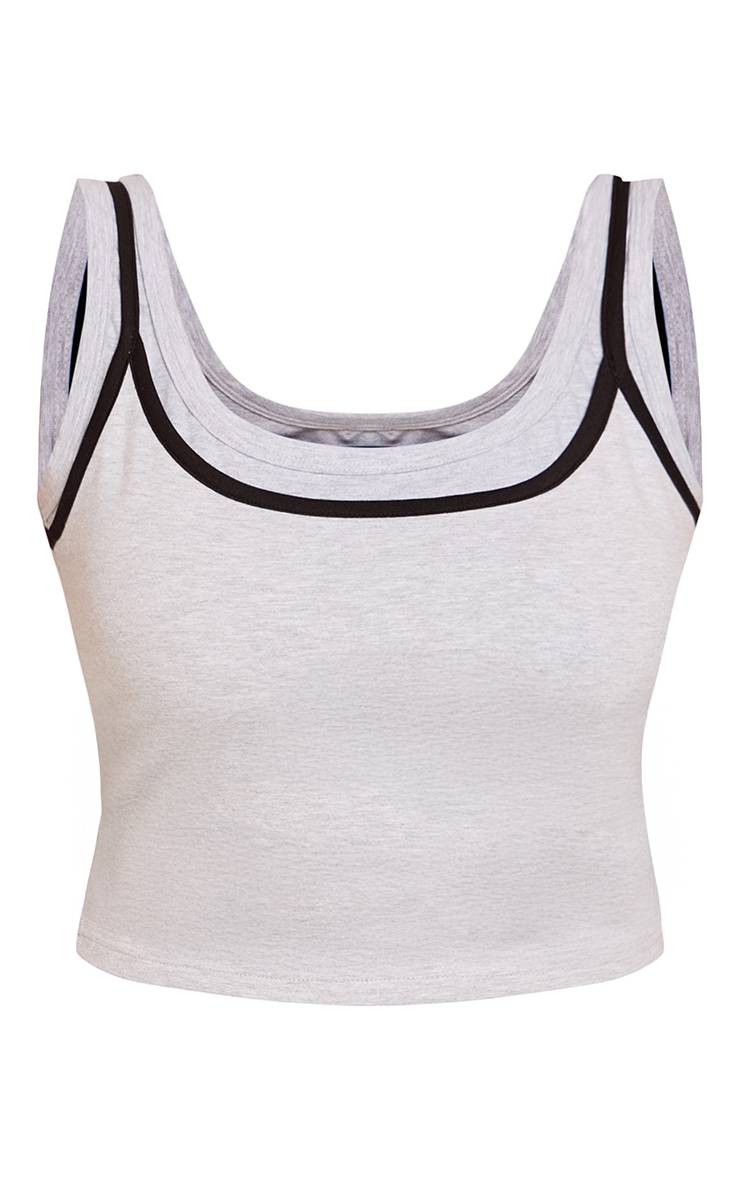 Gris Chiné Débardeur Moulant Shape À Double Épaisseur Et Encolure Contrastée