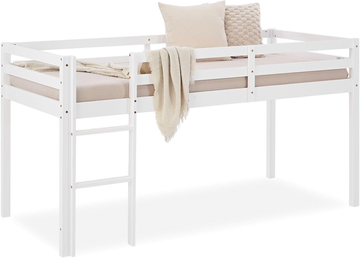 Homestyle4u Hochbett 90x200 Weiß Holz mit Treppe für Kinder Kinderbett mit Rausfallschutz Jugendbett Etagenbett Kiefer Massivholz | Artikel 1433