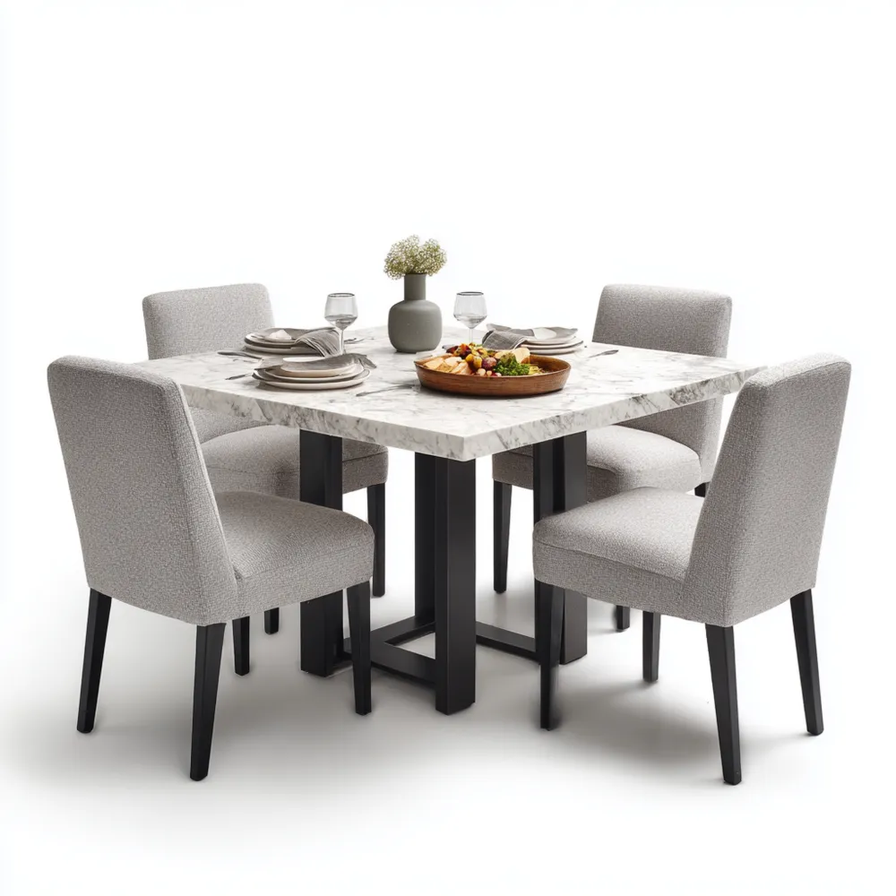 Esszimmer-Set Marmor-Optik 120x120x75 cm – Grau – Modernes Design