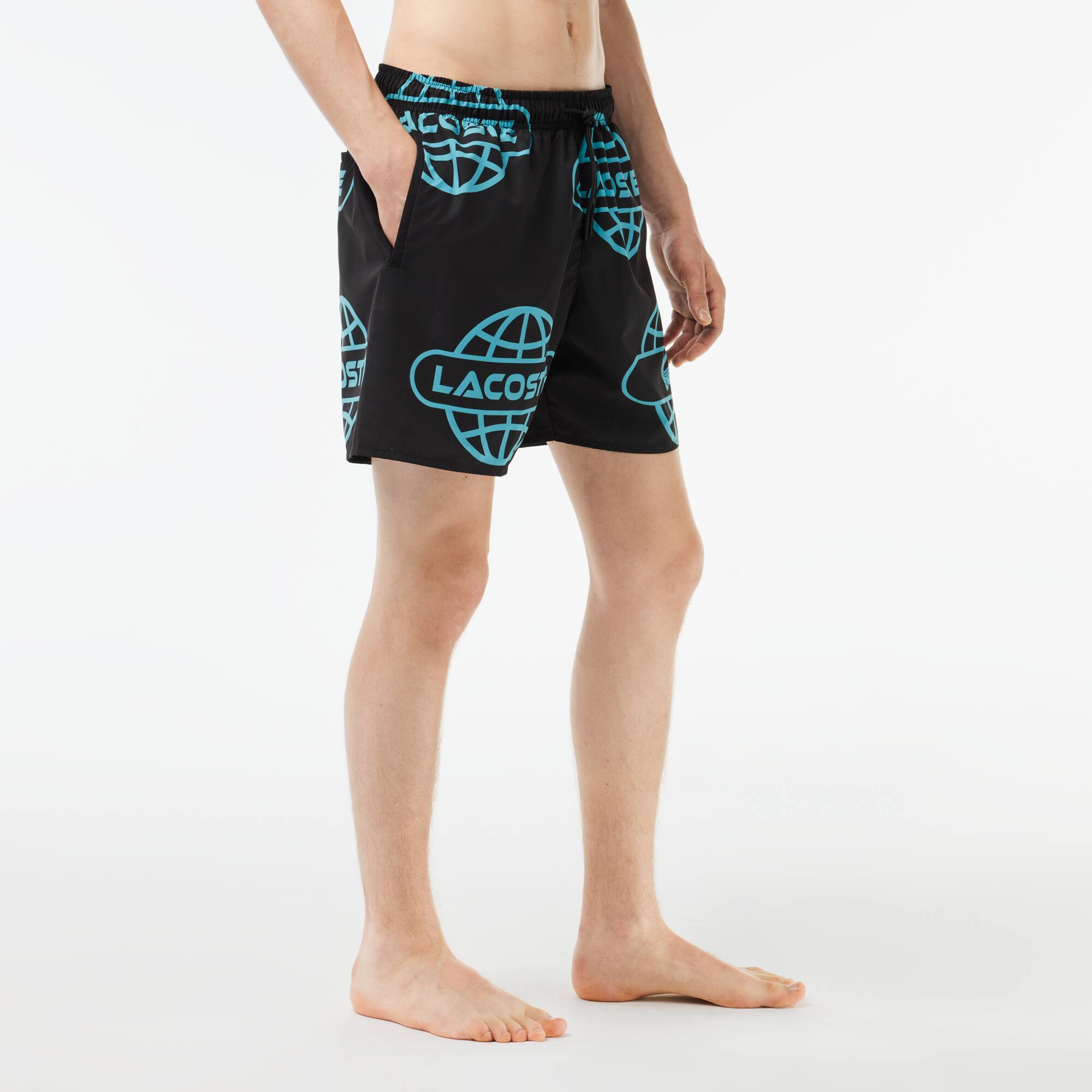 LACOSTE Badehose mit Globe Aufdruck Badebekleidung - Schwarz - Lacoste - Herren