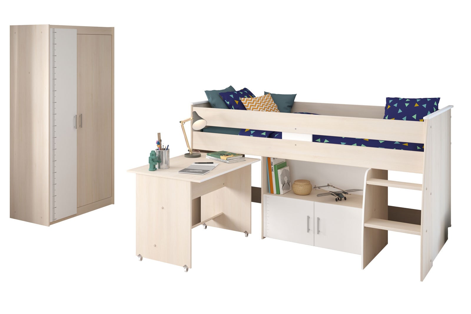 Parisot Multifunktionsbett mit Kleiderschrank CHARLY 5 weiß / braun