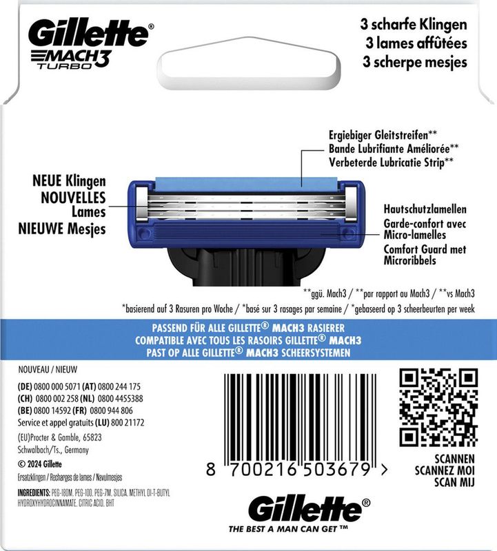 Gillette - Mach3 Turbo - Scheermesjes - 15 Scheerbeurten