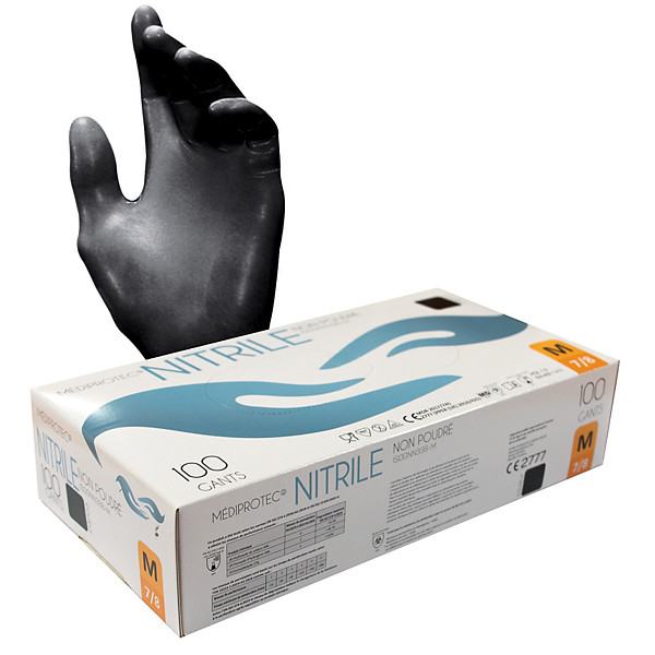 Gants jetables nitrile noirs non poudrés taille 8, boîte de 100