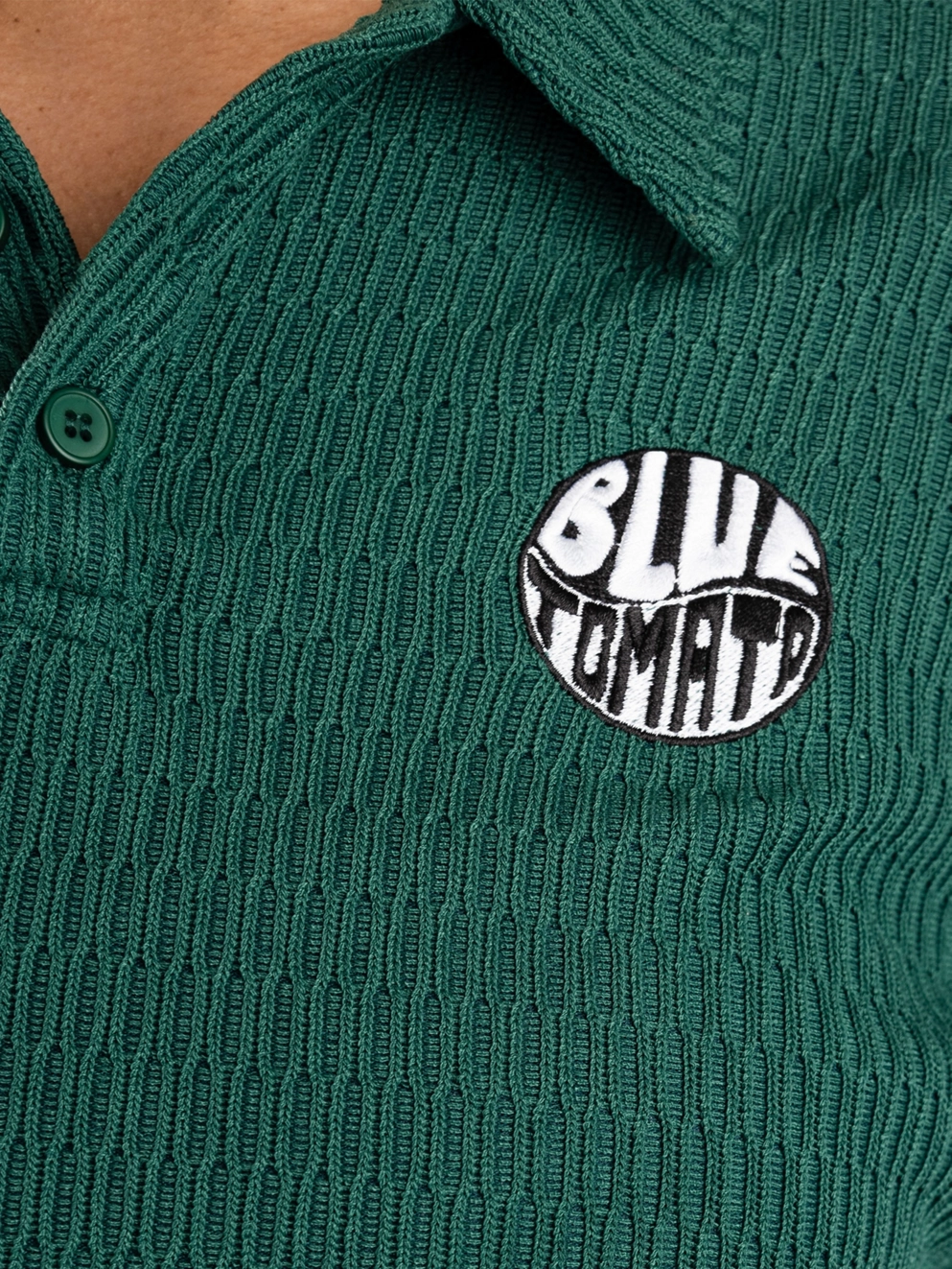 Blue Tomato Knitted Polo dark green textured