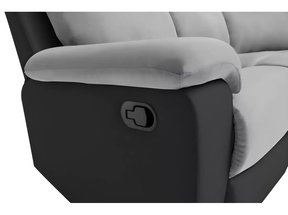 Canapé d'Angle de Relaxation Oscar 5 places bi-matière - Gris/Noir - L238 x P238 x H99cm - Loungitude