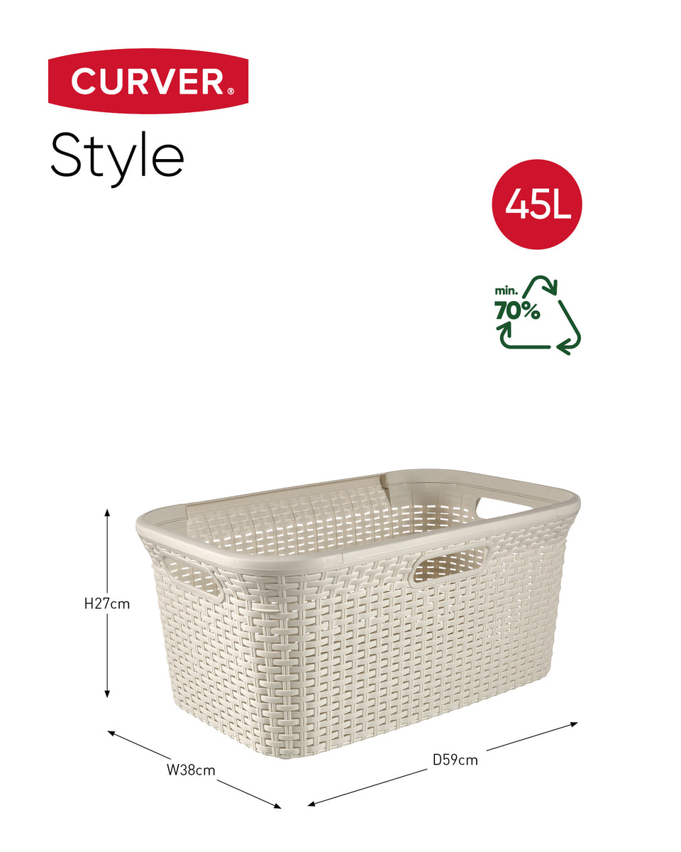 Curver Style Wasmand met Deksel 60L + Wasmand 45L - Wit