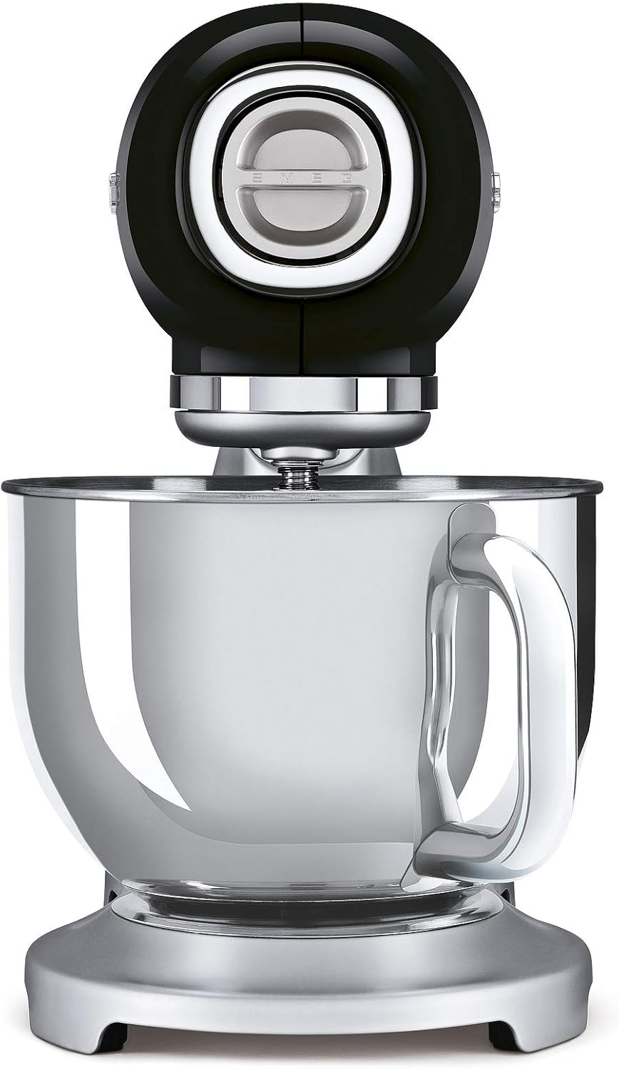 Smeg, Robot Pâtissier SMF02BLEU, 10 Niveaux de Vitesse, Fonction Mise en Marche Progressive, Bol 4,8 L, Verrouillage Moteur de Sécurité, Batteur Plat, Crochet et Couvercle Fournis, 800W, Noir