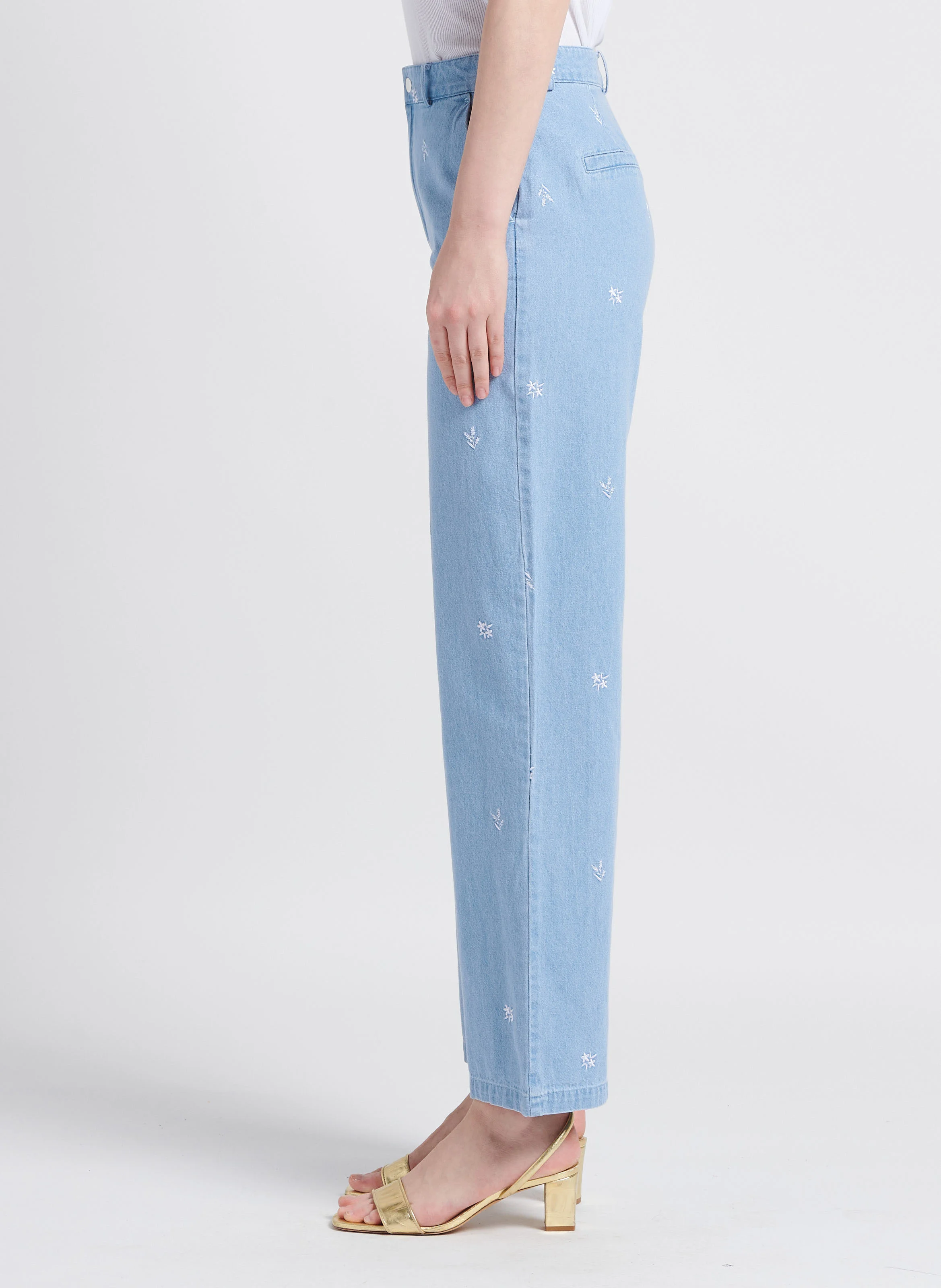 AULINE - Jean droit large à motifs brodés| Bleu