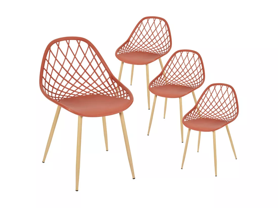 TRESSIE - Lot de 4 Chaises Terracotta Coque Arrondie