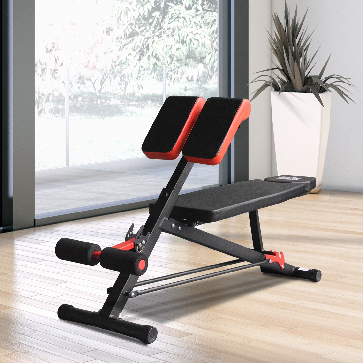 HOMCOM Multifunktionale Trainingsbank schwarz, rot 64 x 146 x 73,5-85 cm (BxTxH)