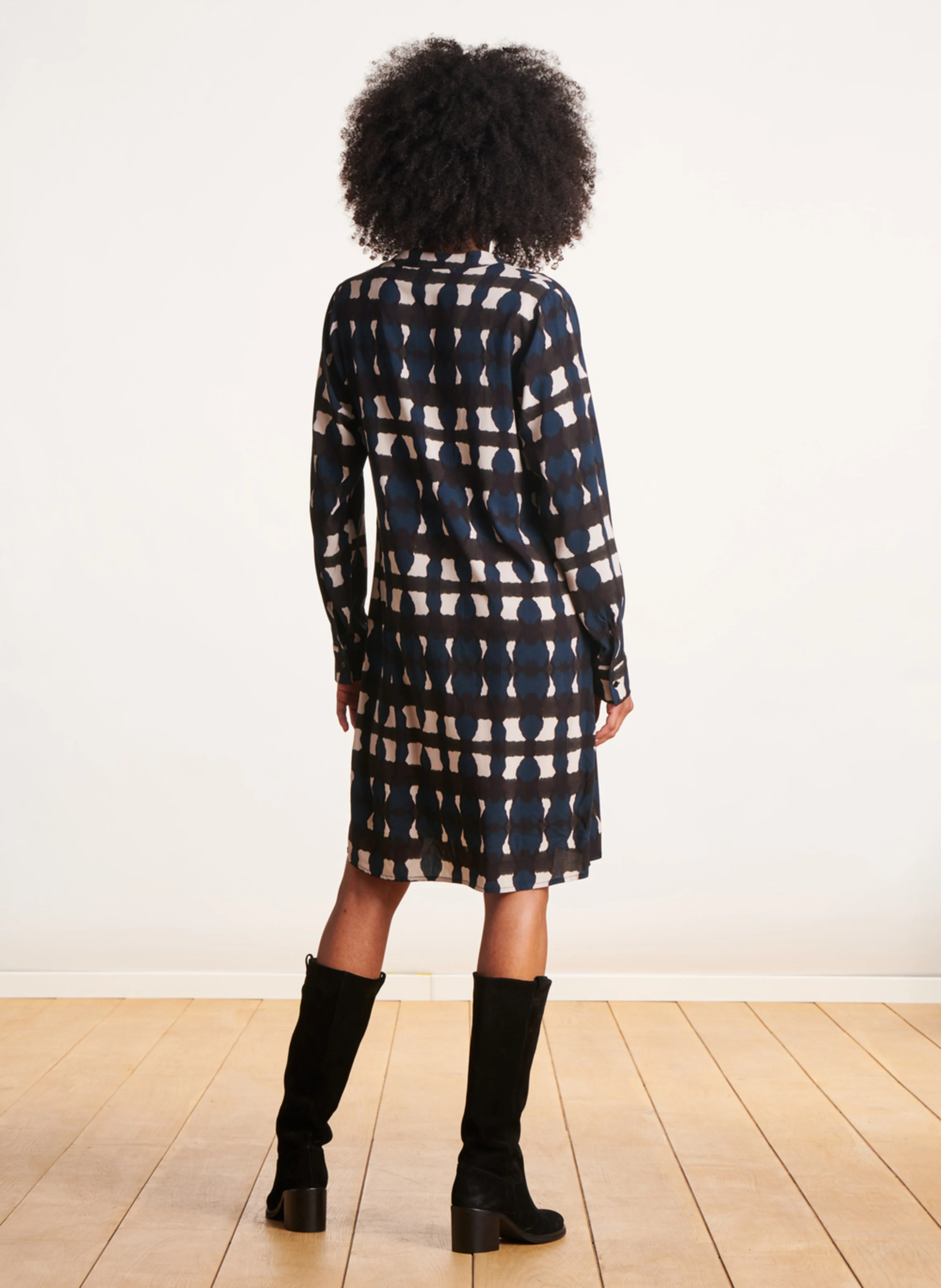 Robe courte col tunisien tiedye | Bleu