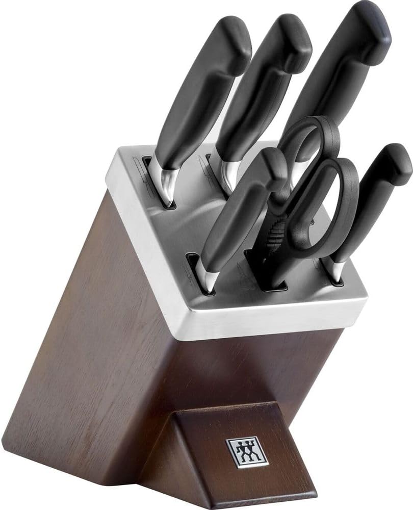 ZWILLING Vier Sterne Selbstschärfender Messerblock 7-teilig, Rostfreier Spezialstahl, Braun, Made in Germany