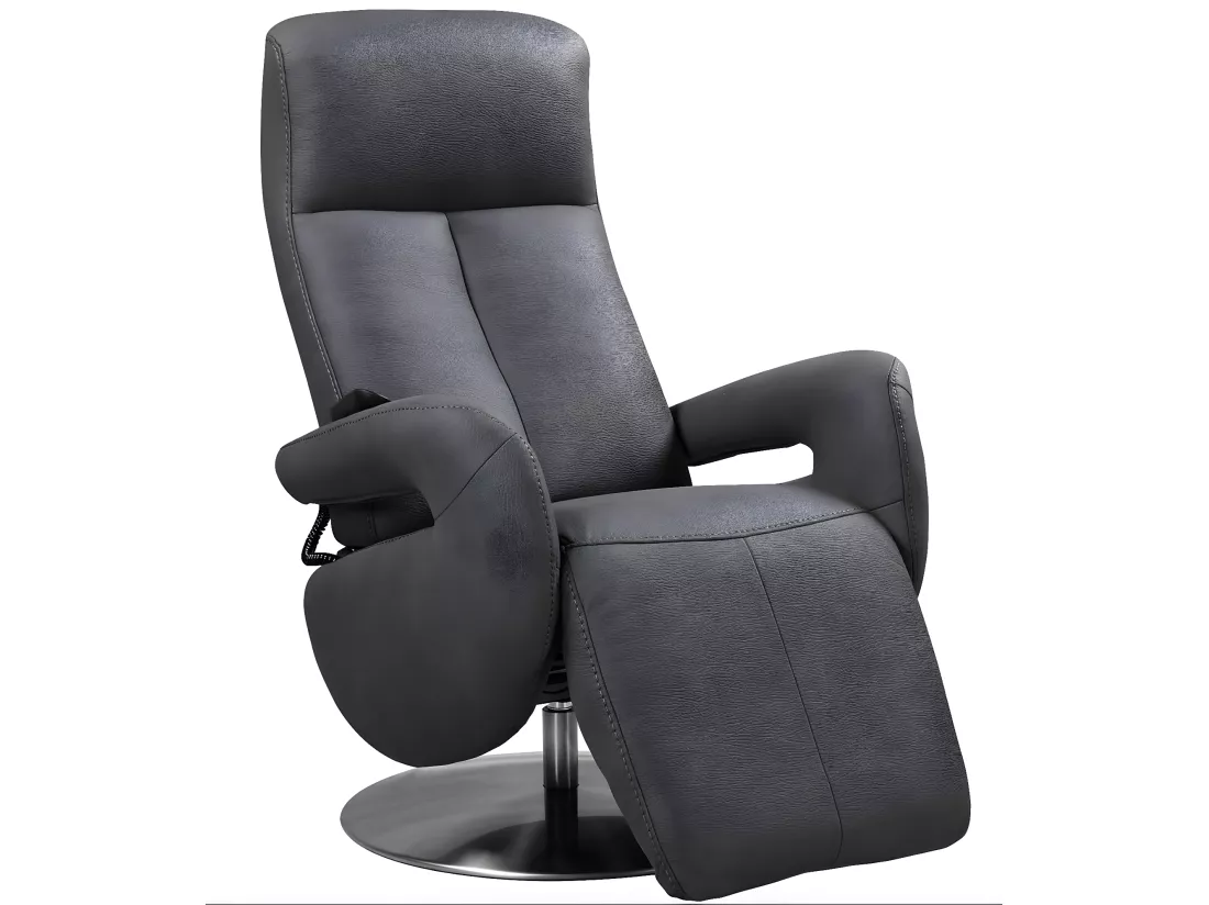 Fauteuil de relaxation électrique 2 moteurs en nubuck avec têtière réglable Balbo-Couleur Gris foncé