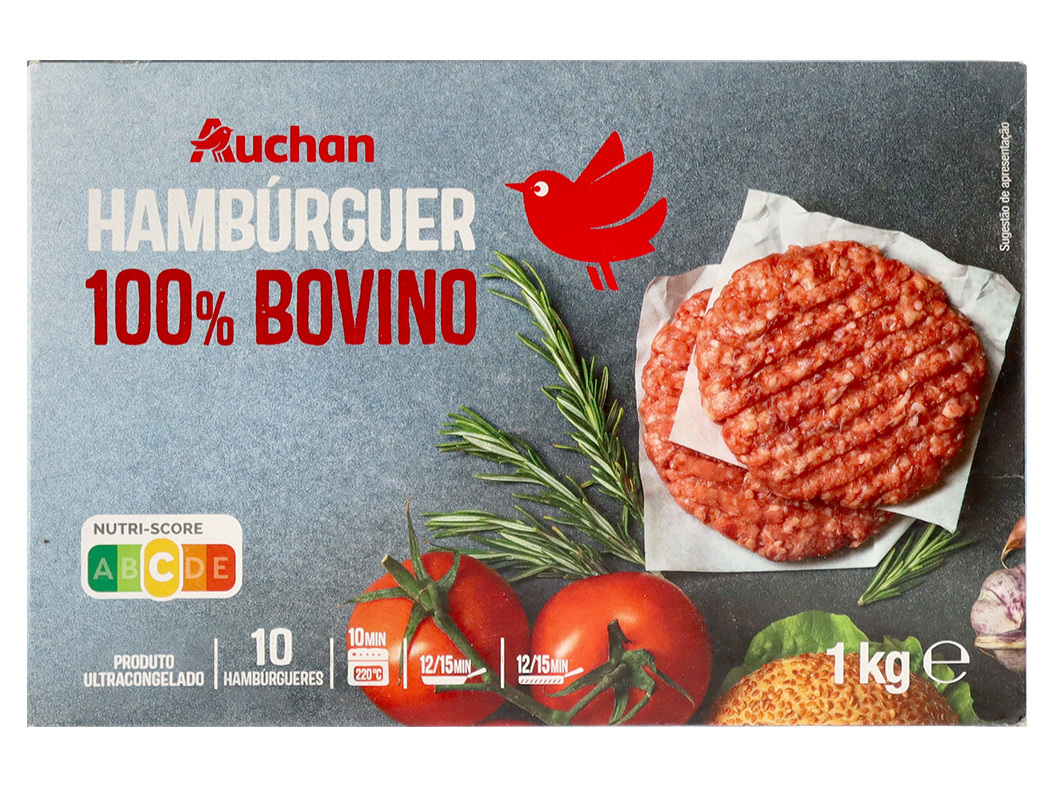 HAMBÚRGUERES AUCHAN 100% BOVINO 10UN 1KG
