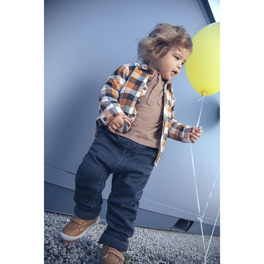Jean effet délavé doublé micropolaire pour bébé garçon - Bleu moyen