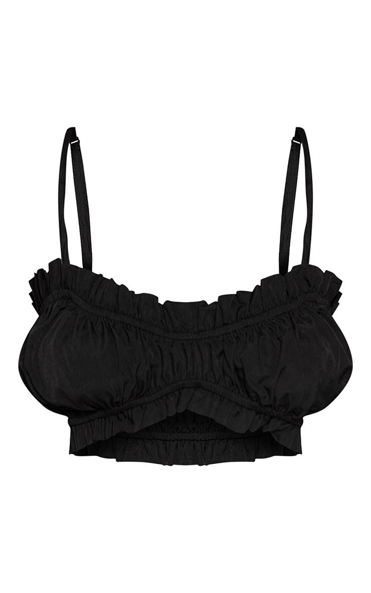Noir Ensemble Bralette À Bretelles Avec Ourlet À Volants Froncés Petite