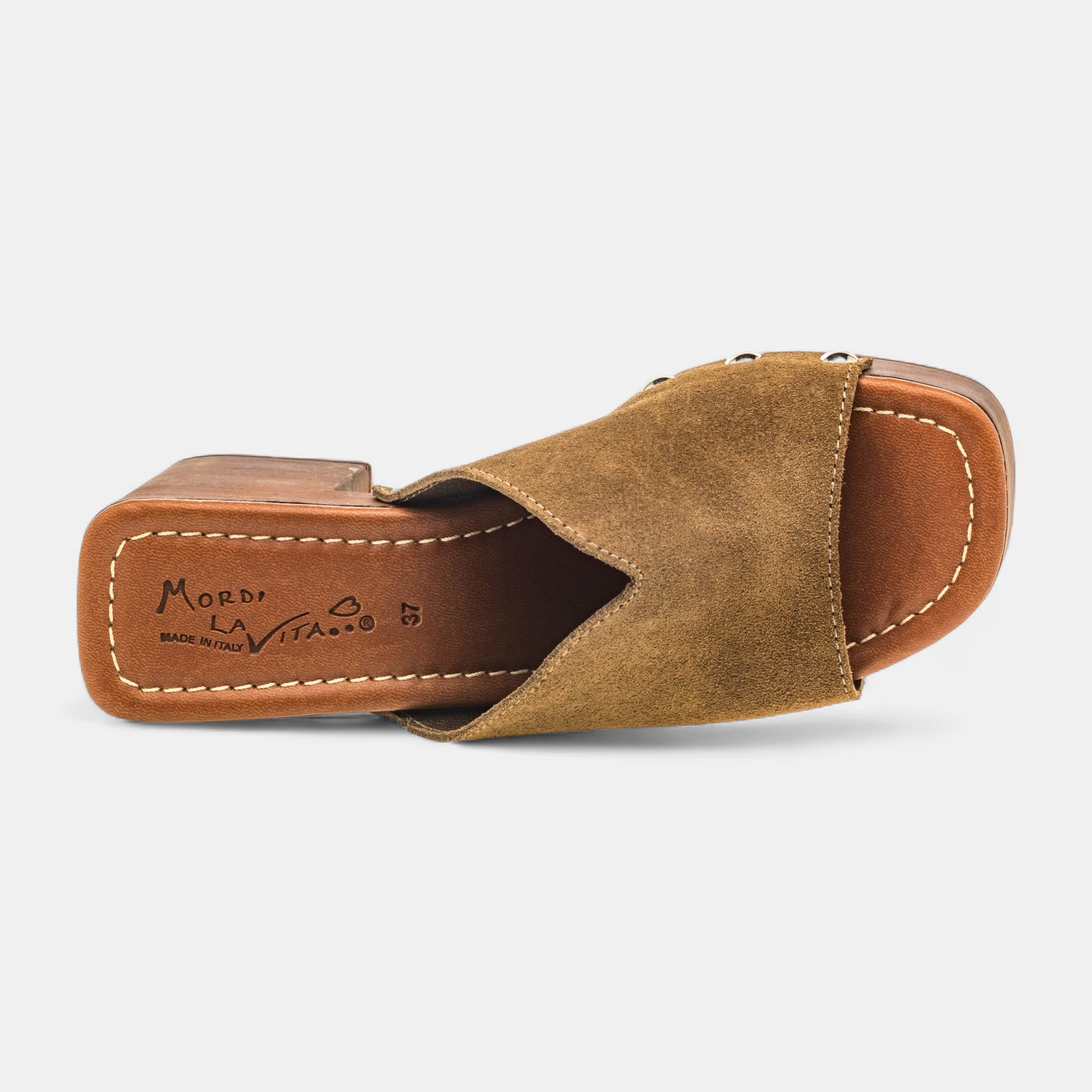 Chaussures semelle bois à talon Femme en cuir kaki