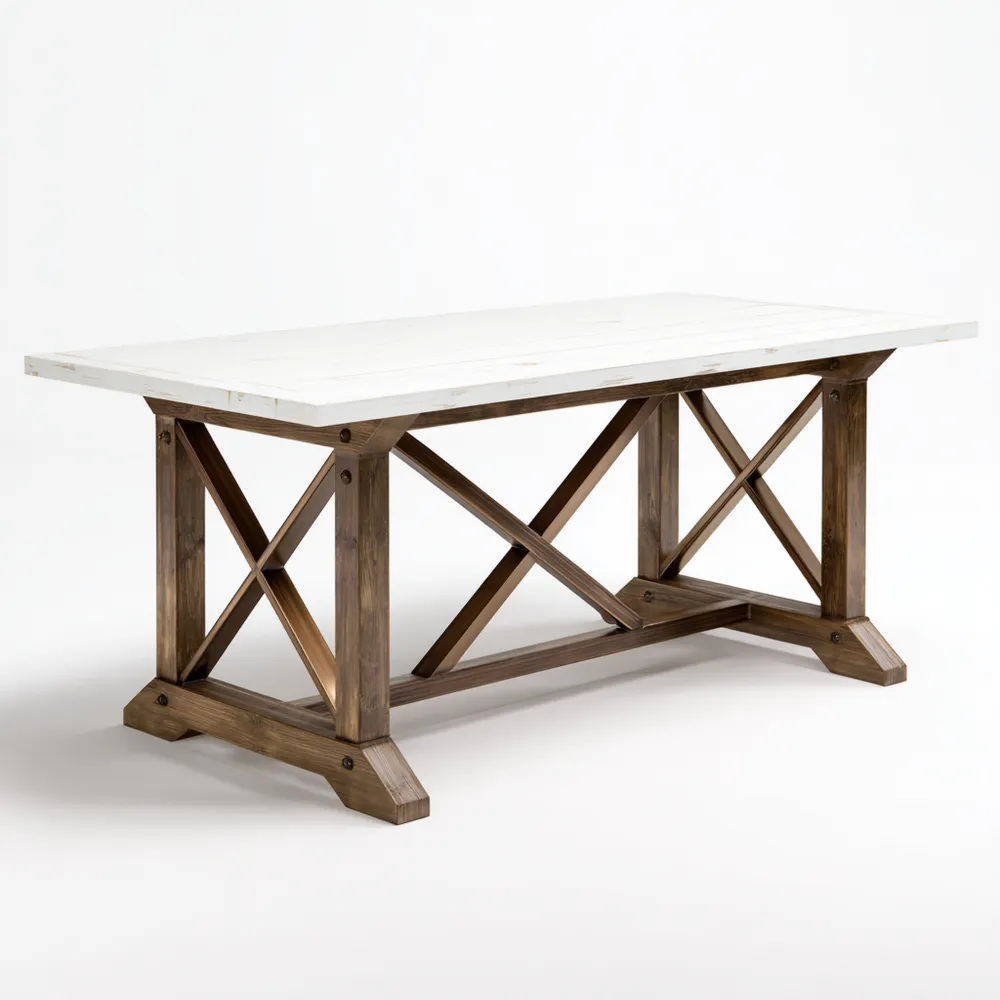 Rustikaler Esstisch Massivholz 200x90x75 cm - Weiß/Natur