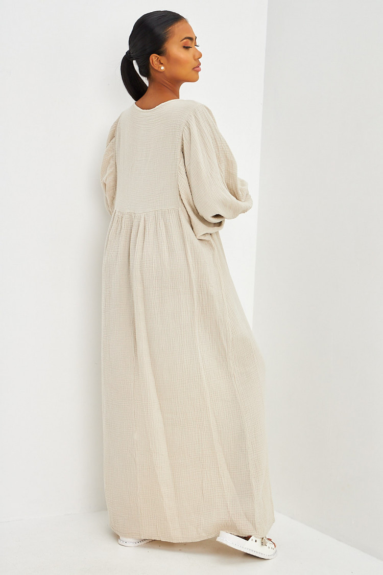 Robe longue ample en gaze de coton beige