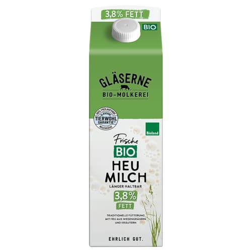 Gläserne Molkerei BIO Frische Heumilch länger haltbar 3,8%