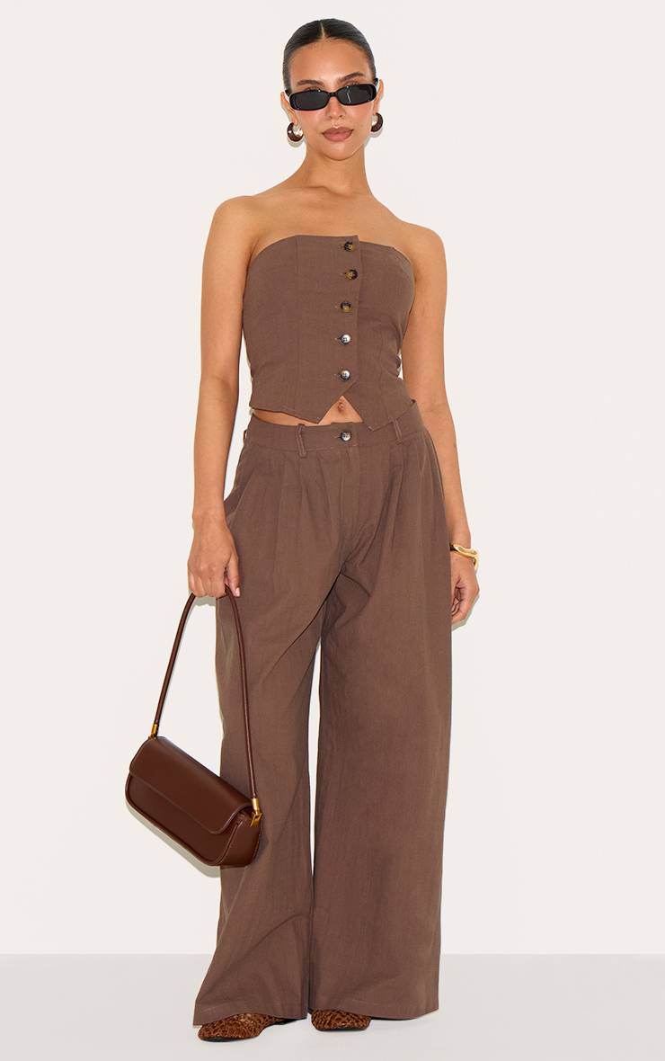 Chocolat Top Bustier Boutonné Tissé Petite