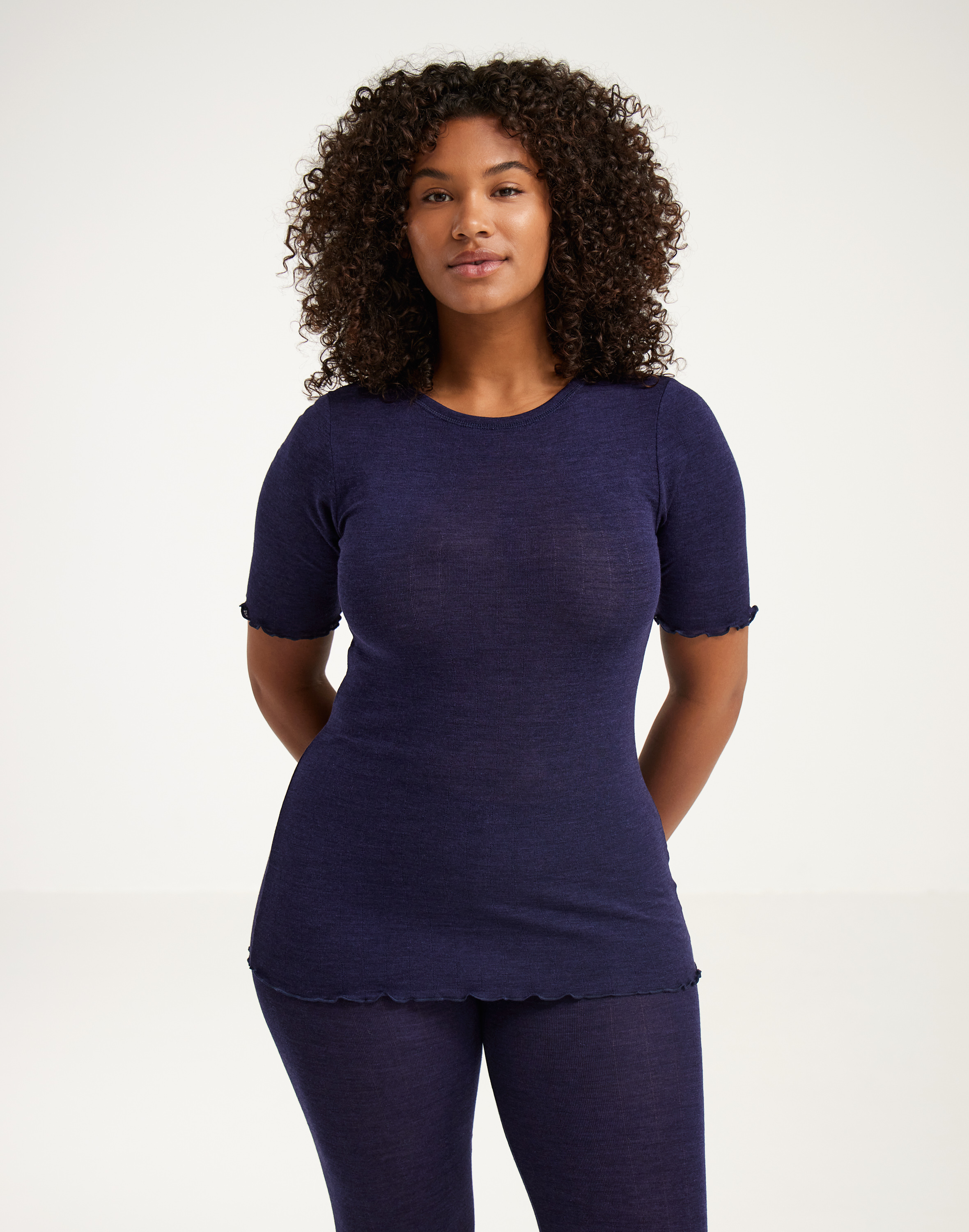 Pointelle T-shirt van merinowol/zijde voor dames