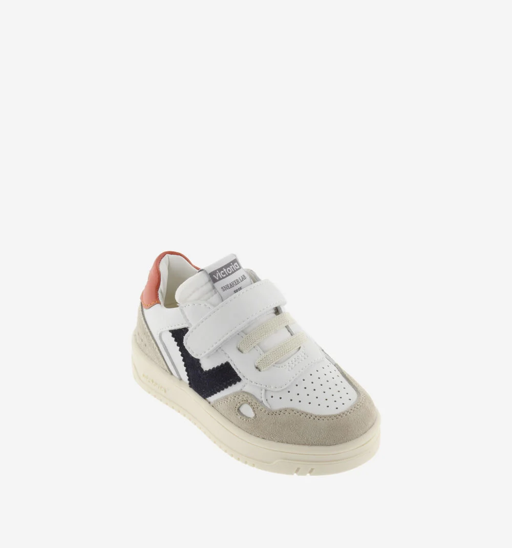 SEUL BRIDE EFFET CUIR & CUIR FENDU Baskets à semelles beiges pour enfant NARANJA