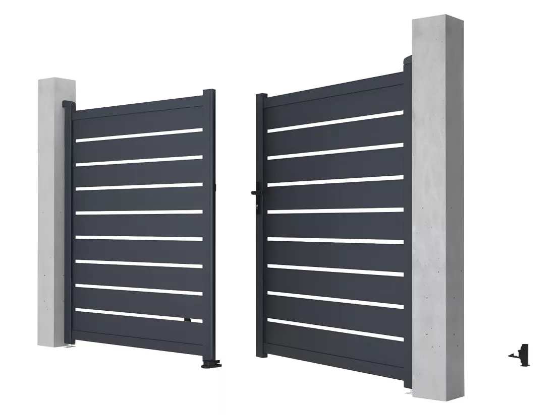 Portail électrique battant aluminium ajouré L305 x H183 cm anthracite - PRIMO