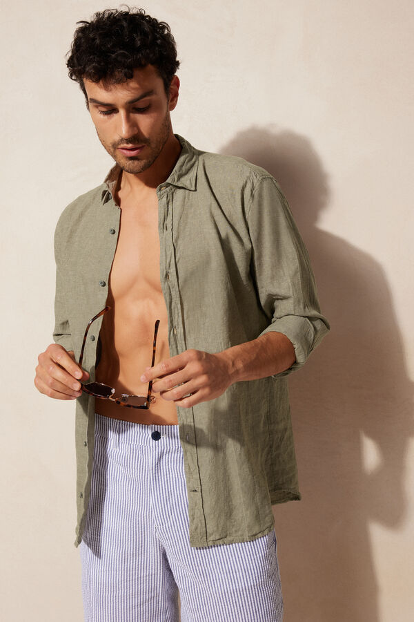 Camisa de linho e algodão