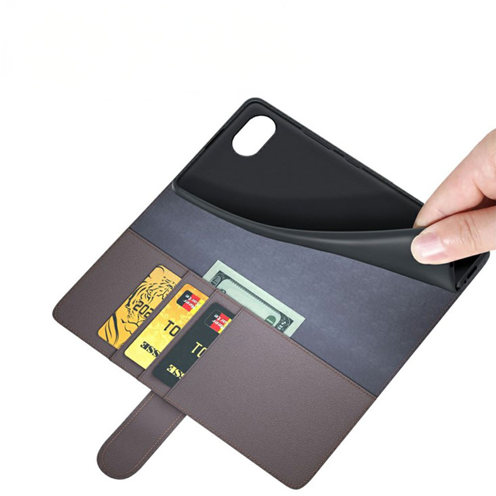 iPhone 16e Echtleder Tasche Flip Cover mit Kartenfächer - Braun