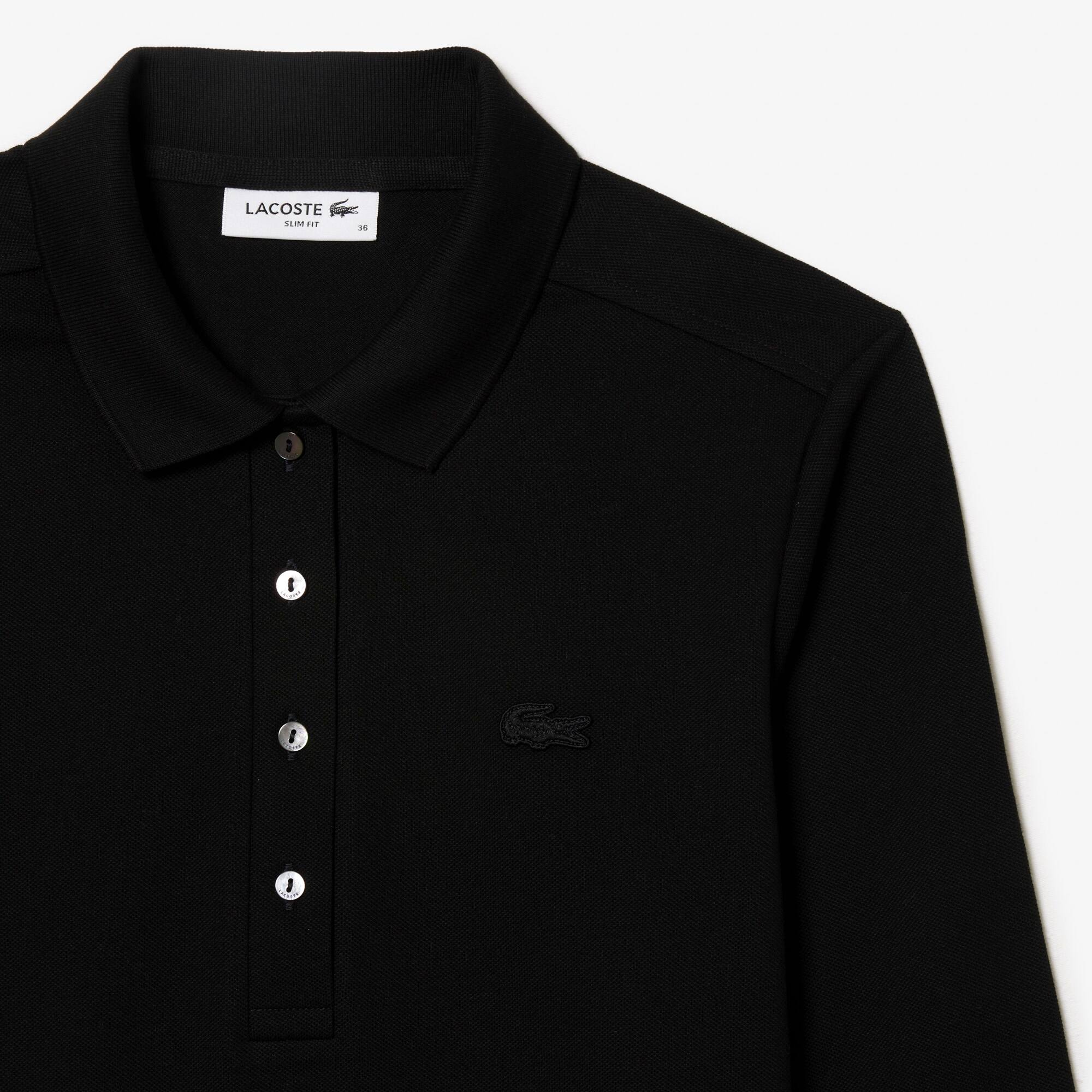Slim Fit Damen LACOSTE Poloshirt in Stretch-Piqué Lange Ärmel - Schwarz - Lacoste - Damen