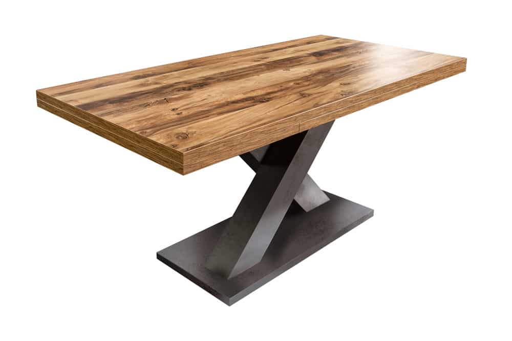 Ausziehbarer Esstisch MONTREAL 180-280cm natur Plankeneiche Holz-Design Schwarzstahl