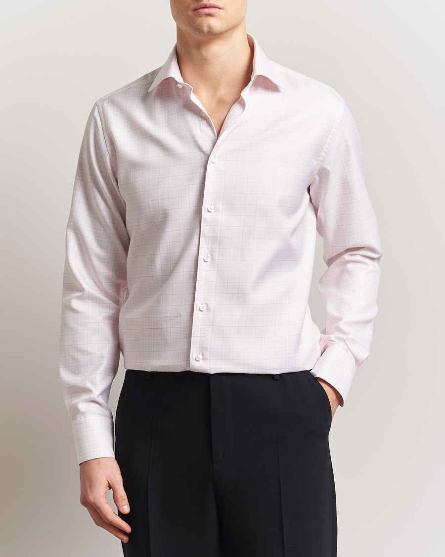 Stenströms Fitted Body Checked Shirt Pink