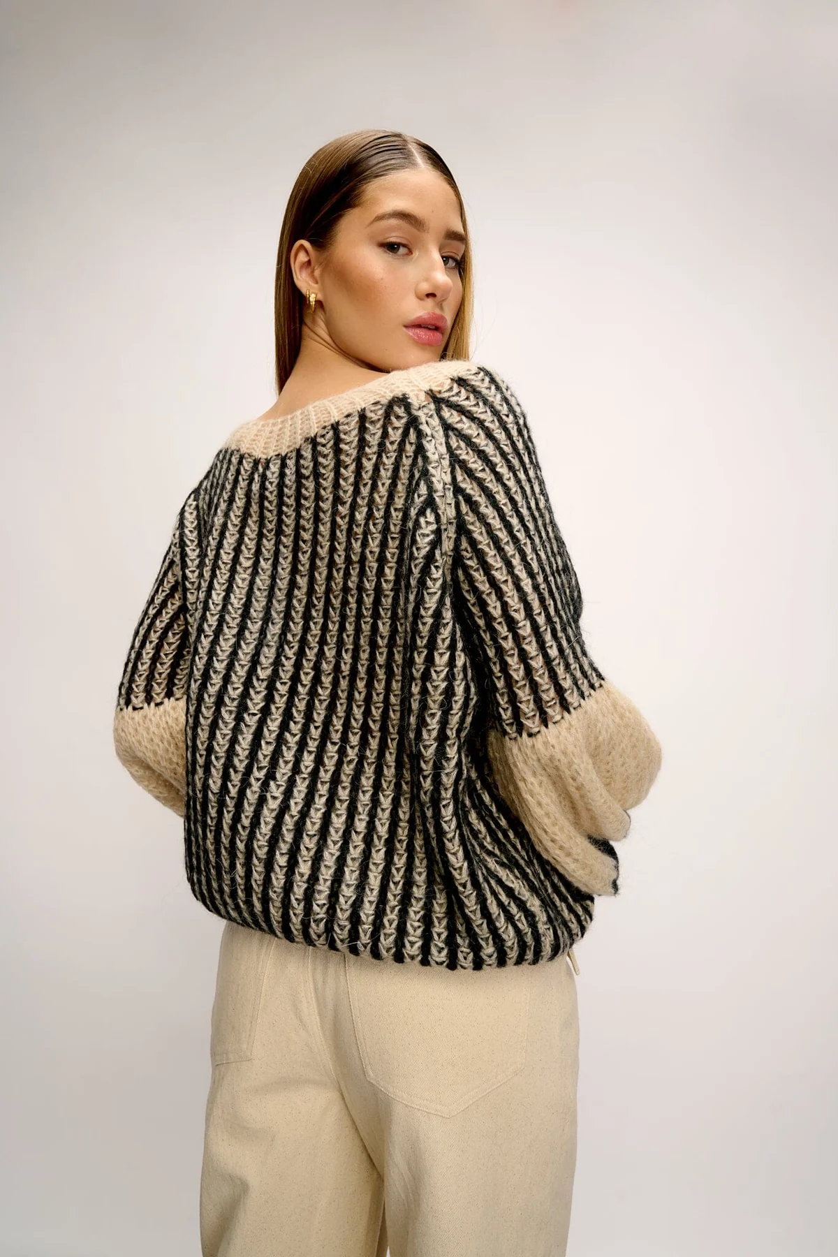 Noella Liana Knit Sweater cream black