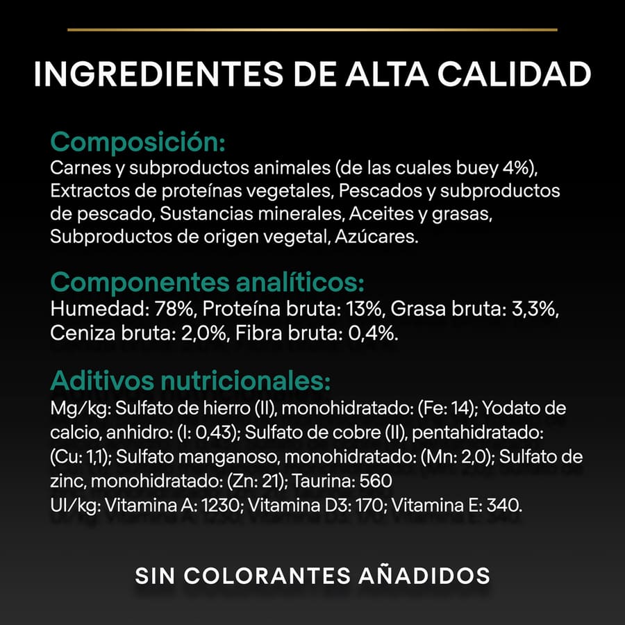 Sachê esterilizado Pro Plan para manutenção com carne ao molho para gatos.
