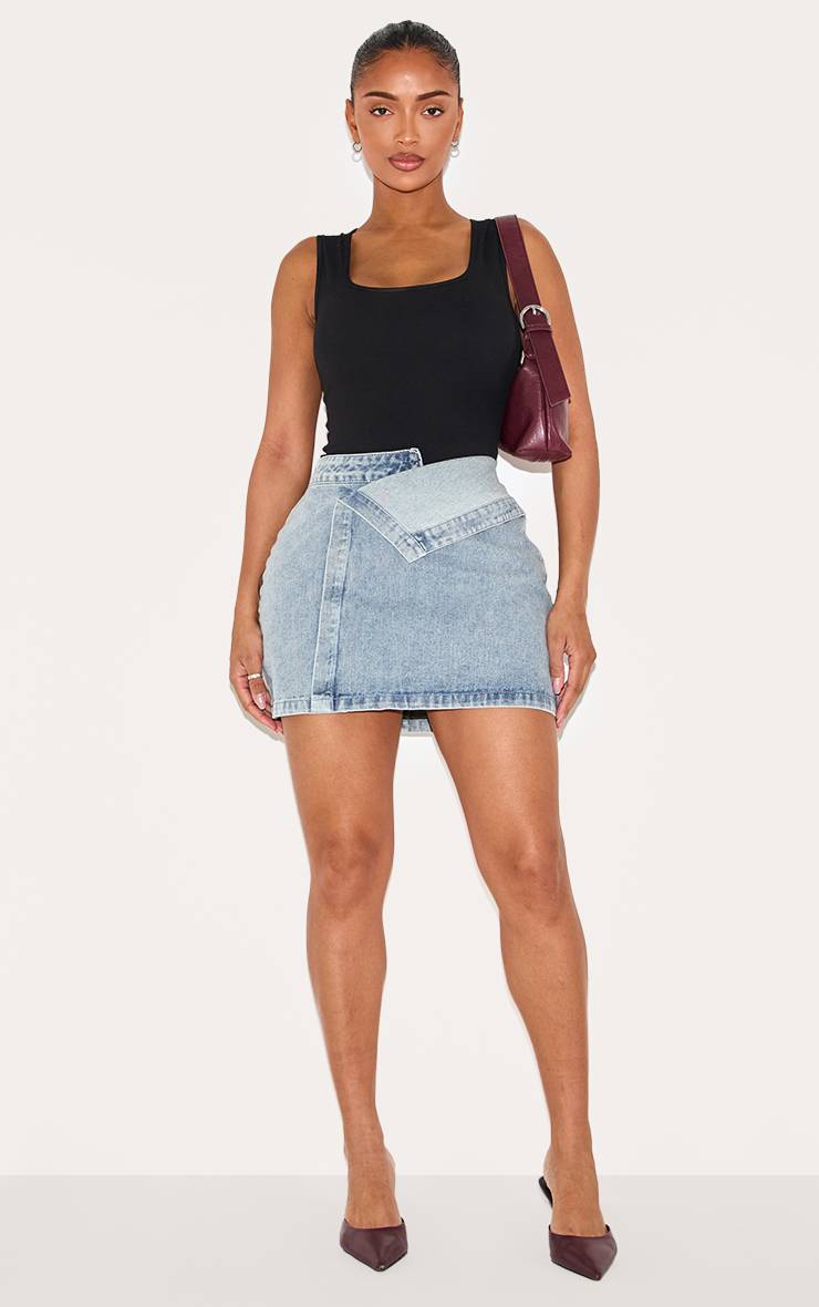 Bleu Délavé Jupe Mini En Denim À Taille Repliée Shape