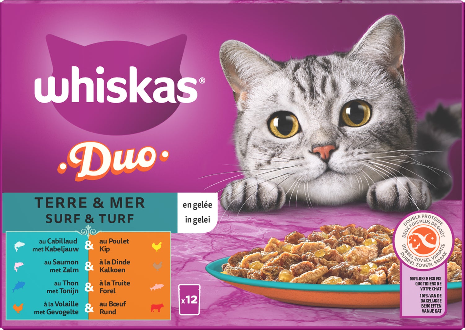 Whiskas kattenvoer in gelei Surf en Turf vis adult 85 g 12 stuks