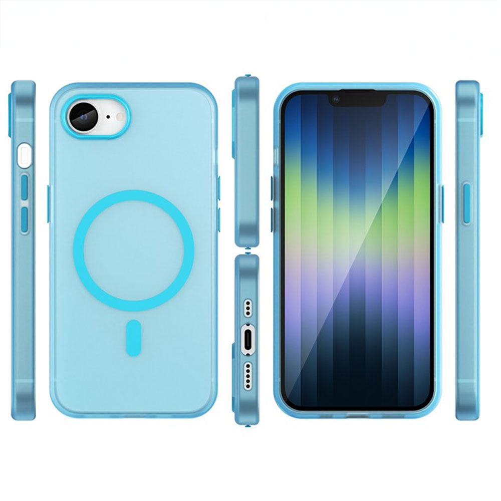 iPhone 16e MagSafe Hybrid Hülle TPU Bumper Slim Design Matt - Blau / Transparent