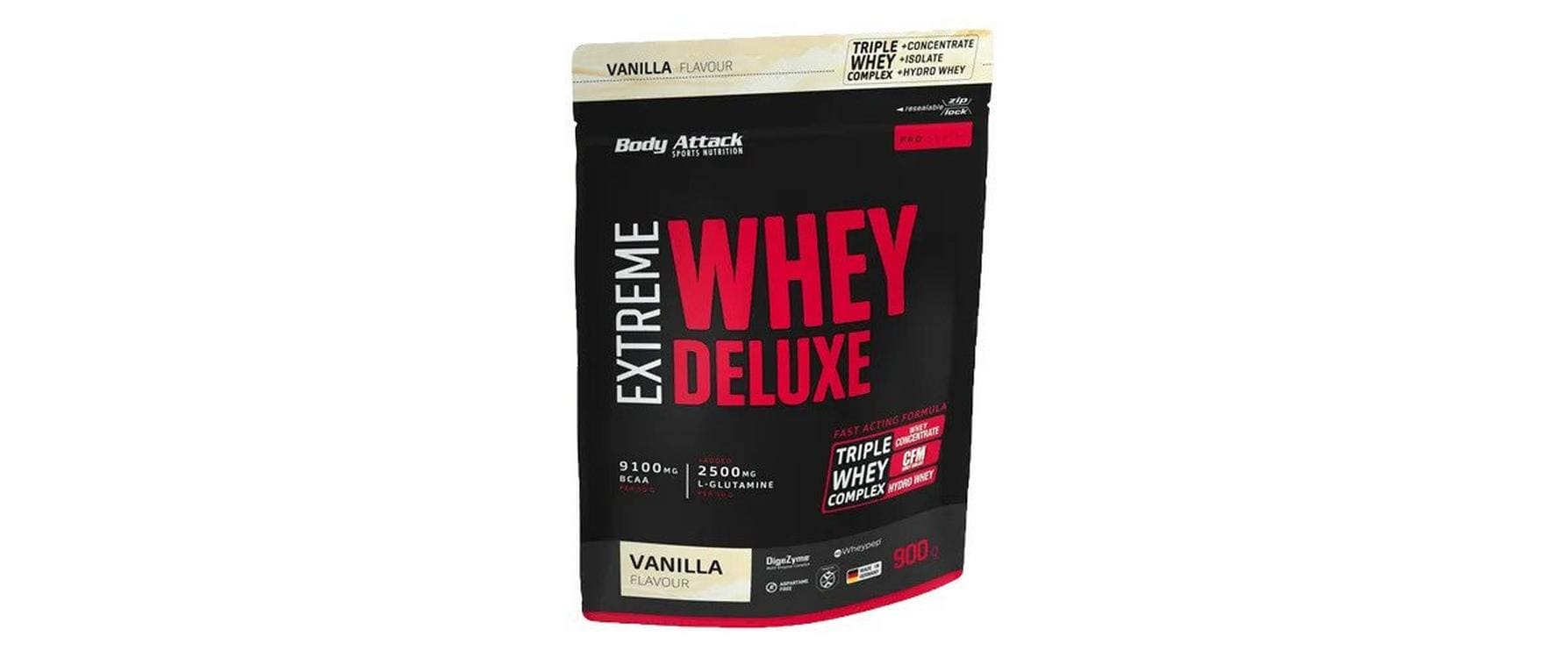 Pulver Extreme Whey Deluxe Vanille 900 gMehrkomponentenprotein mit hohem Eiweissgehalt