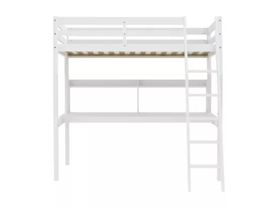 Lit mezzanine STUDIO 90x190 + 1 sommier + bureau + étagère / Blanc