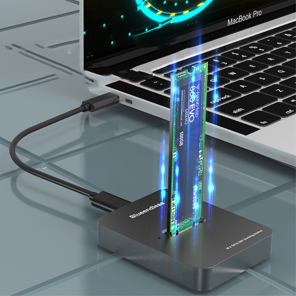 USB A / USB C 3.1 SATA Docking Station Kartenlesegerät Card Reader für M.2 NVME SSD Festplatten (Bis 2TB) - Grau