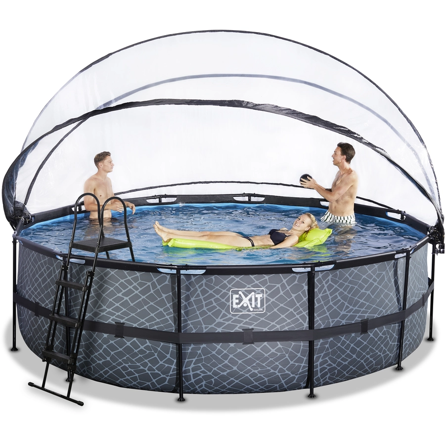 EXIT Frame Pool ø488x122cm(12v Sandfilter) – Grau + Sonnendach