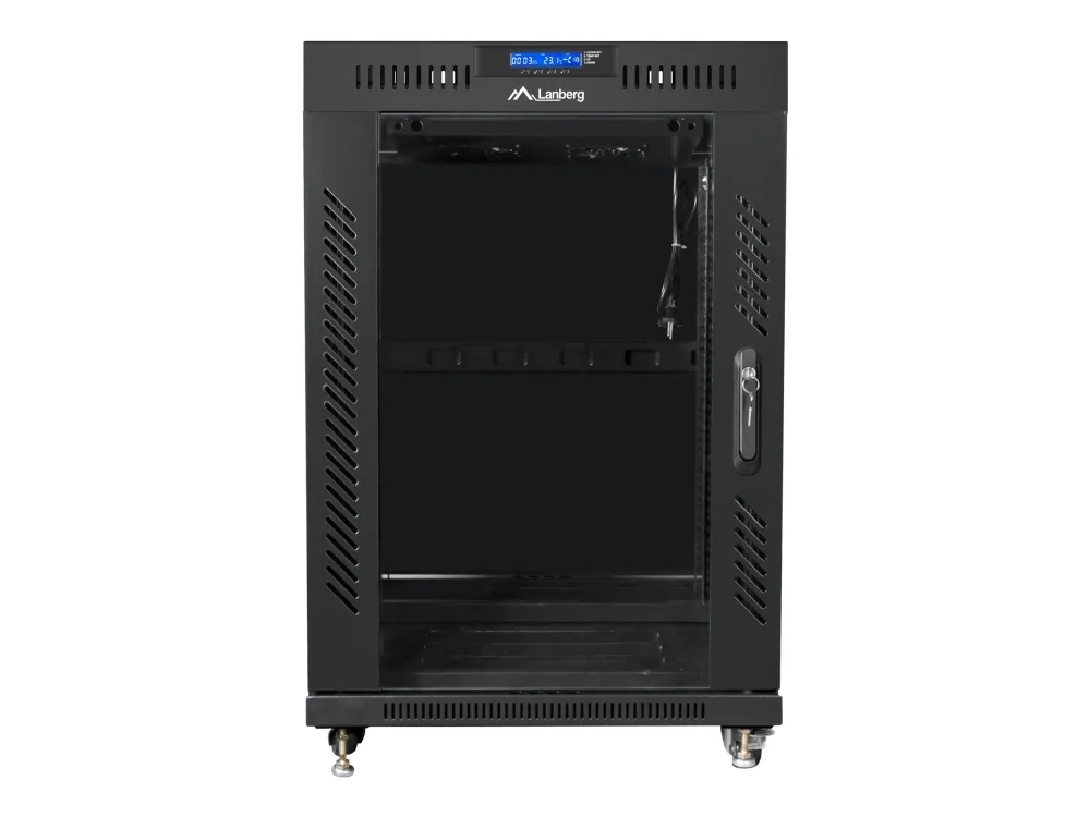 Lanberg - Rack kabinet - med display, 2 køleblæsere - sort, RAL 9004 - 15U - 19